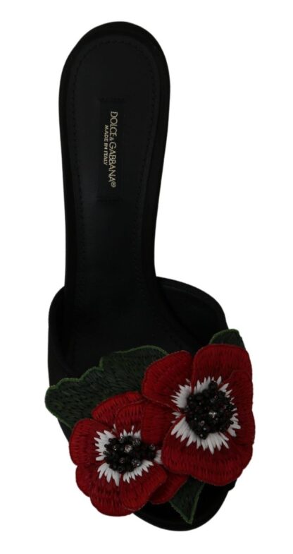 Dolce & Gabbana - Elegant Black Silk Rose Heeled Sandals