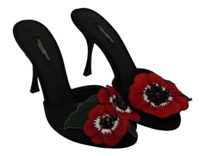 Dolce & Gabbana - Elegant Black Silk Rose Heeled Sandals