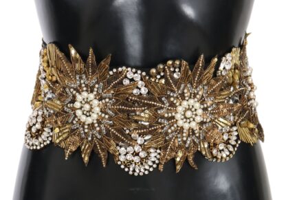 Dolce & Gabbana - Elegant Crystal Waist Belt with Floral Details