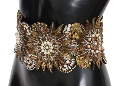 Dolce & Gabbana - Elegant Crystal Waist Belt with Floral Details