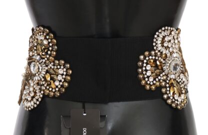 Dolce & Gabbana - Elegant Crystal Waist Belt with Floral Details