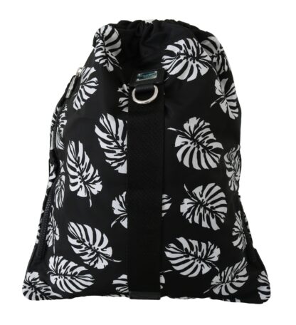 Dolce & Gabbana - Black Palm Leaves Adjustable Drawstring Nap Sack Bag