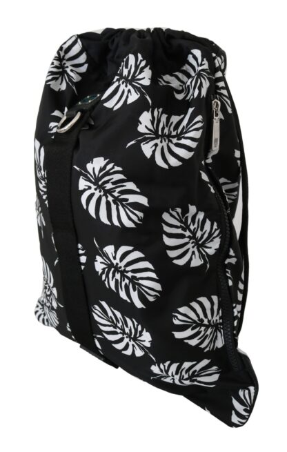 Dolce & Gabbana - Black Palm Leaves Adjustable Drawstring Nap Sack Bag