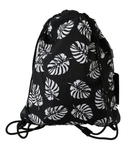 Dolce & Gabbana - Black Palm Leaves Adjustable Drawstring Nap Sack Bag