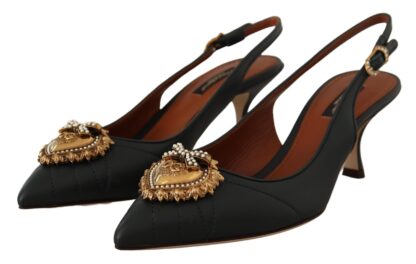 Dolce & Gabbana - Devotion Leather Slingback Pumps - Elegant Green Heels