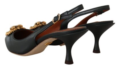 Dolce & Gabbana - Devotion Leather Slingback Pumps - Elegant Green Heels