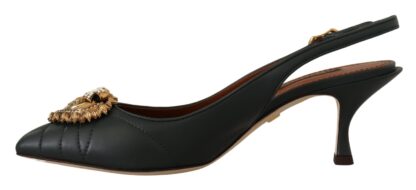 Dolce & Gabbana - Devotion Leather Slingback Pumps - Elegant Green Heels