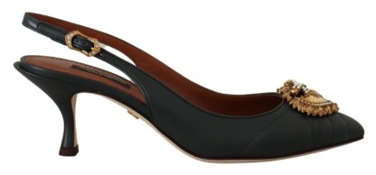 Dolce & Gabbana - Devotion Leather Slingback Pumps - Elegant Green Heels