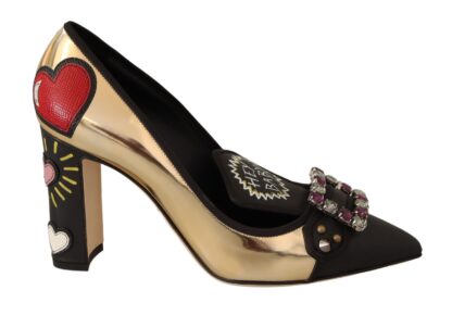 Dolce & Gabbana - Elegant Spiked Gemstone Heels in Gold and Black