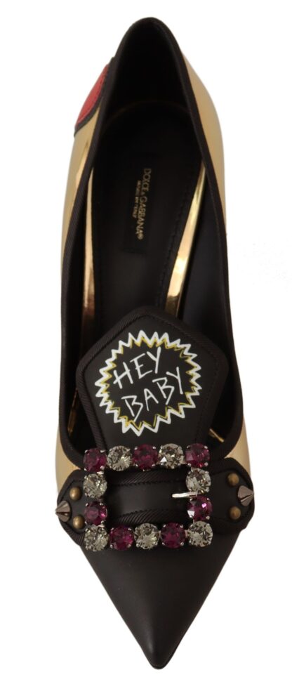 Dolce & Gabbana - Elegant Spiked Gemstone Heels in Gold and Black