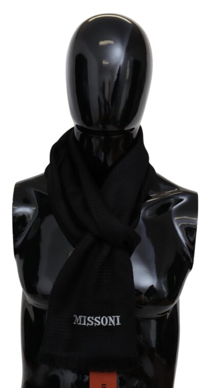 Missoni - Black Wool Blend Unisex Neck Wrap Fringes Men's Scarf