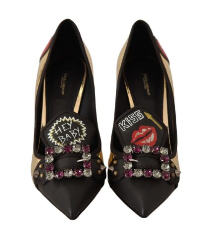 Dolce & Gabbana - Elegant Spiked Gemstone Heels in Gold and Black