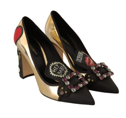 Dolce & Gabbana - Elegant Spiked Gemstone Heels in Gold and Black