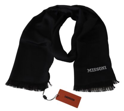 Missoni - Black Wool Blend Unisex Neck Wrap Fringes Men's Scarf