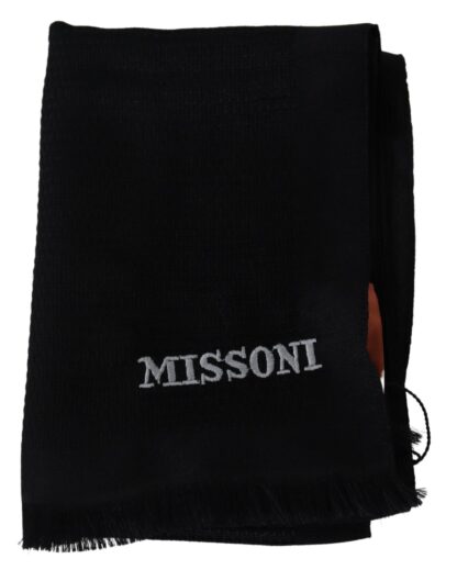 Missoni - Black Wool Blend Unisex Neck Wrap Fringes Men's Scarf