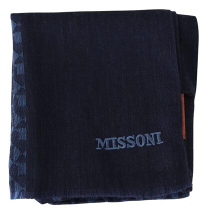 Missoni - Navy Wool Knit Unisex Neck Wrap Fringe Shawl Men's Scarf