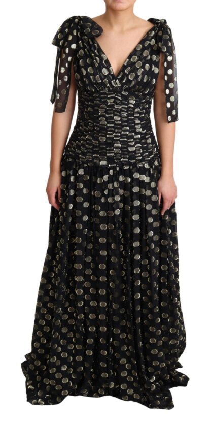 Dolce & Gabbana - Elegant Maxi Black Silk Dress with Metallic Accent