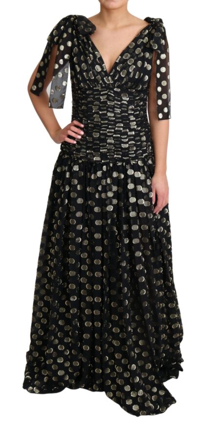 Dolce & Gabbana - Elegant Maxi Black Silk Dress with Metallic Accent