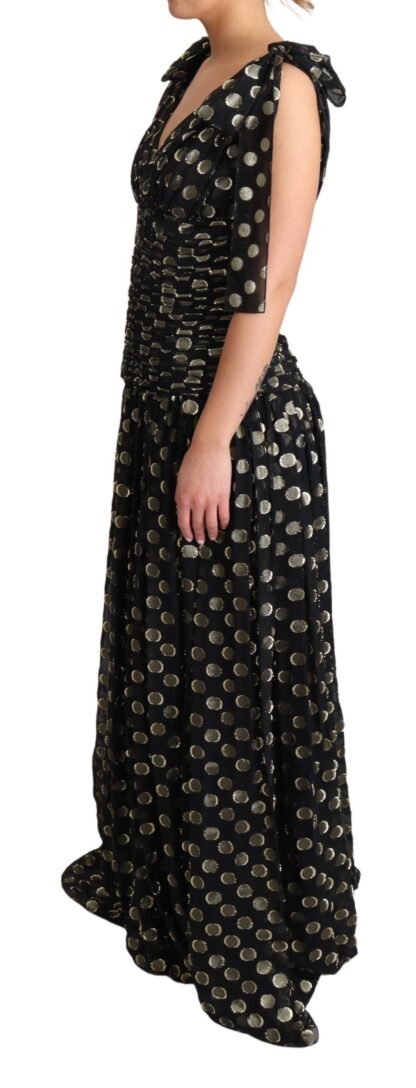 Dolce & Gabbana - Elegant Maxi Black Silk Dress with Metallic Accent