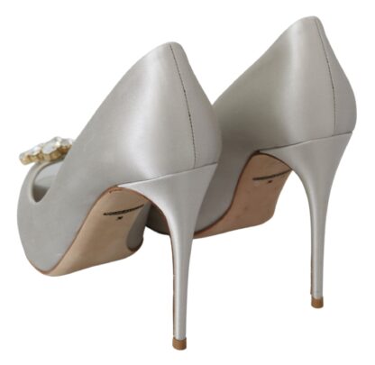 Dolce & Gabbana - Elegant White Silk Crystal Peep Toe Heels