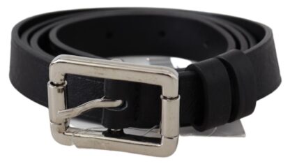 Costume National - Elegant Black Leather Waist Belt with Silver-Tone Buckle