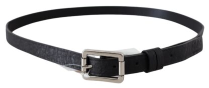 Costume National - Elegant Black Leather Waist Belt with Silver-Tone Buckle