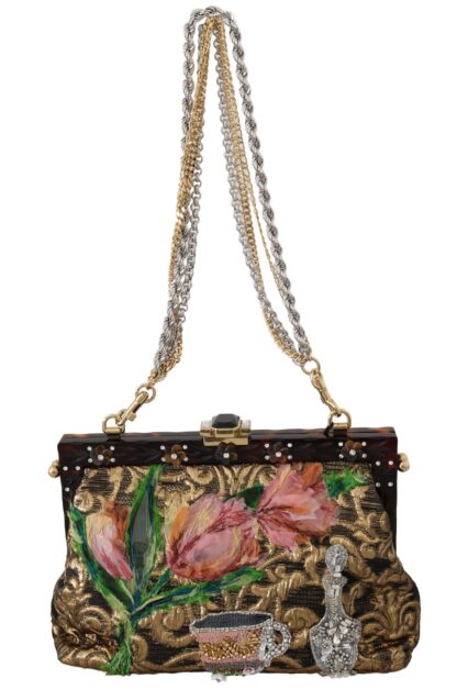 Dolce & Gabbana - Elegant Gold Silk Evening Clutch With Exotic Accents