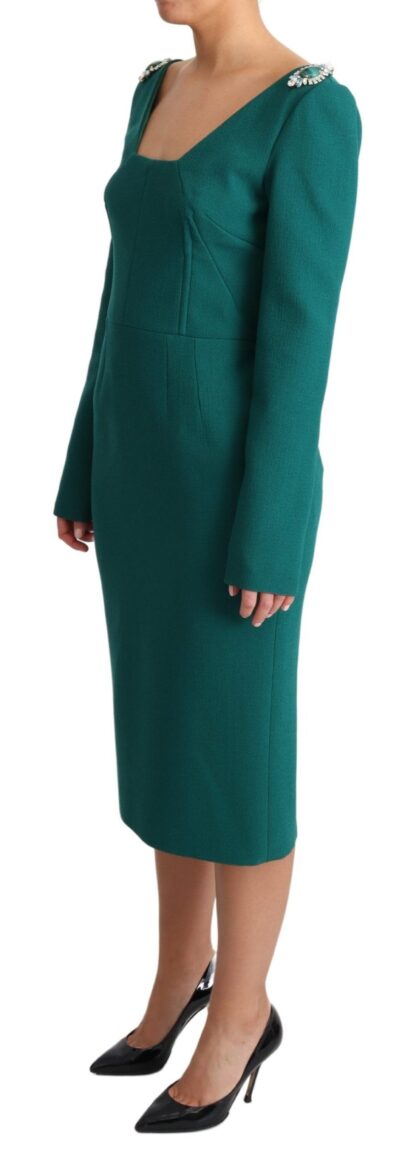 Dolce & Gabbana - Emerald Wool Crepe Midi Dress With Crystal Brooches