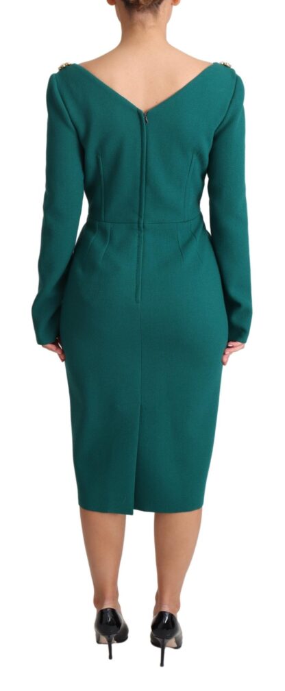 Dolce & Gabbana - Emerald Wool Crepe Midi Dress With Crystal Brooches