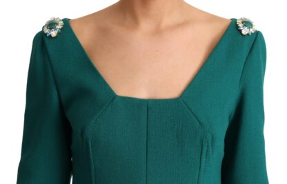 Dolce & Gabbana - Emerald Wool Crepe Midi Dress With Crystal Brooches