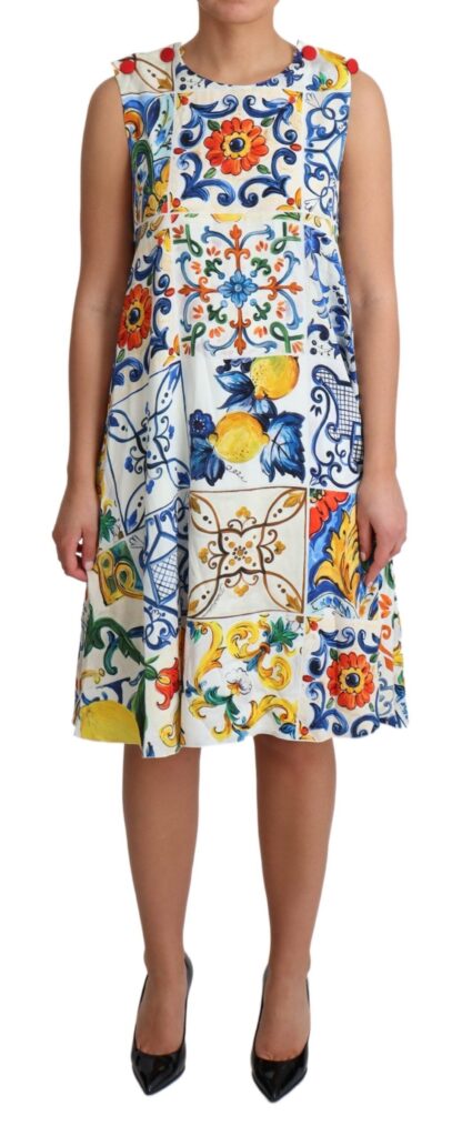 Dolce & Gabbana - Majolica Print Silk Sleeveless Knee-Length Dress