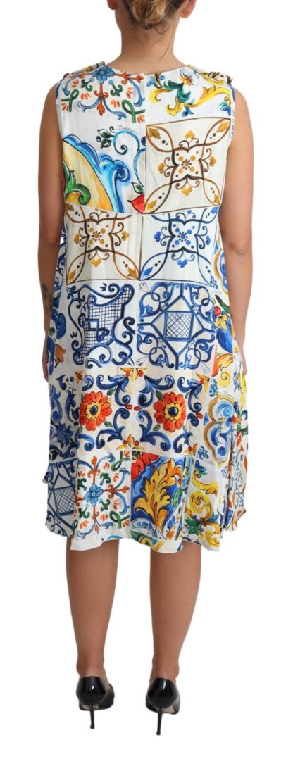 Dolce & Gabbana - Majolica Print Silk Sleeveless Knee-Length Dress