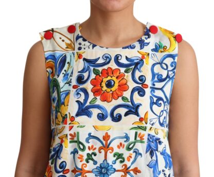 Dolce & Gabbana - Majolica Print Silk Sleeveless Knee-Length Dress