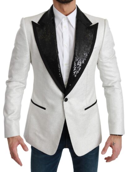 Dolce & Gabbana - White Sequined Slim Fit Jacket Blazer