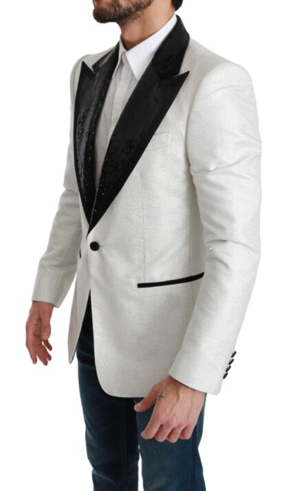 Dolce & Gabbana - White Sequined Slim Fit Jacket Blazer