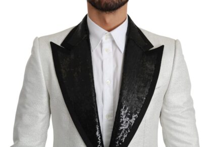 Dolce & Gabbana - White Sequined Slim Fit Jacket Blazer