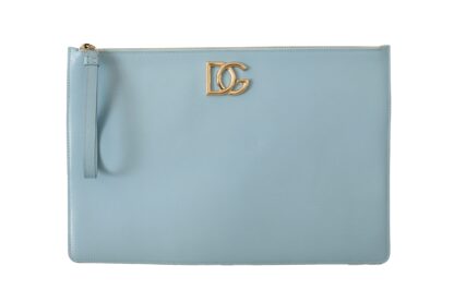 Dolce & Gabbana - Elegant Blue Leather Clutch with Gold Accents