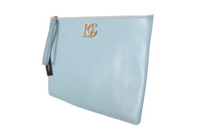 Dolce & Gabbana - Elegant Blue Leather Clutch with Gold Accents