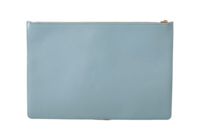 Dolce & Gabbana - Elegant Blue Leather Clutch with Gold Accents