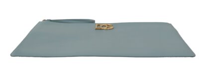 Dolce & Gabbana - Elegant Blue Leather Clutch with Gold Accents