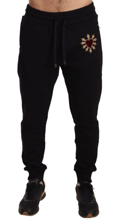 Dolce & Gabbana - Elegant Black Sweatpants with Heart Patch