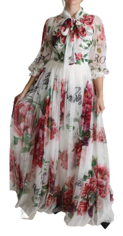 Dolce & Gabbana - Elegant Floral Scarf Neck Pleated Gown