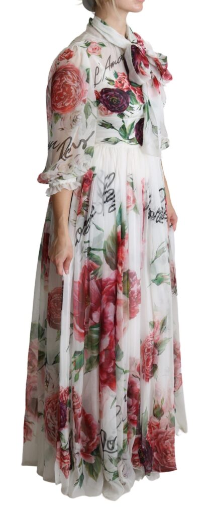 Dolce & Gabbana - Elegant Floral Scarf Neck Pleated Gown