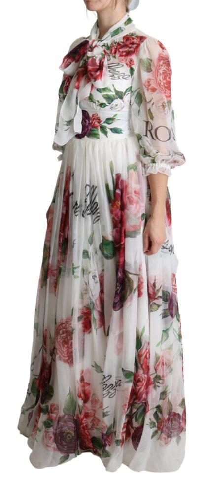 Dolce & Gabbana - Elegant Floral Scarf Neck Pleated Gown