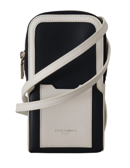 Dolce & Gabbana - Elegant Blue Leather Phone Pocket Neck Strap