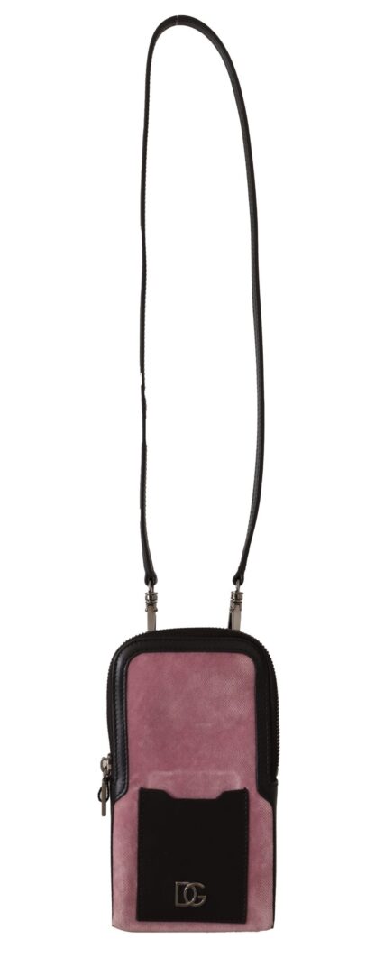 Dolce & Gabbana - Elegant Pink Velvet Phone Pouch with Strap