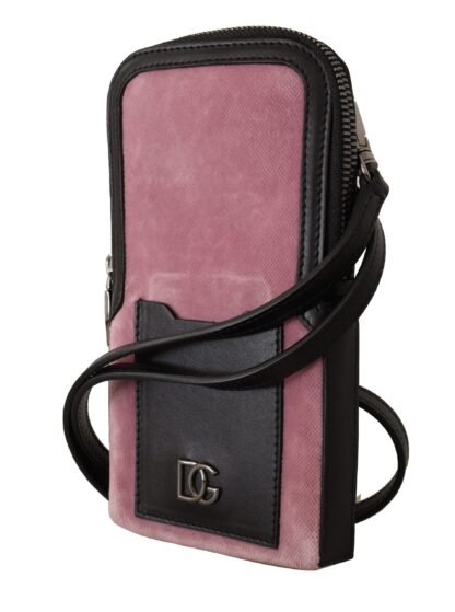 Dolce & Gabbana - Elegant Pink Velvet Phone Pouch with Strap