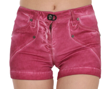 PLEIN SUD - Pink Mid Waist Cotton Mini Denim Shorts