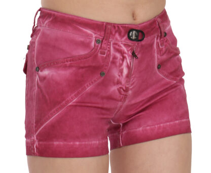 PLEIN SUD - Pink Mid Waist Cotton Mini Denim Shorts