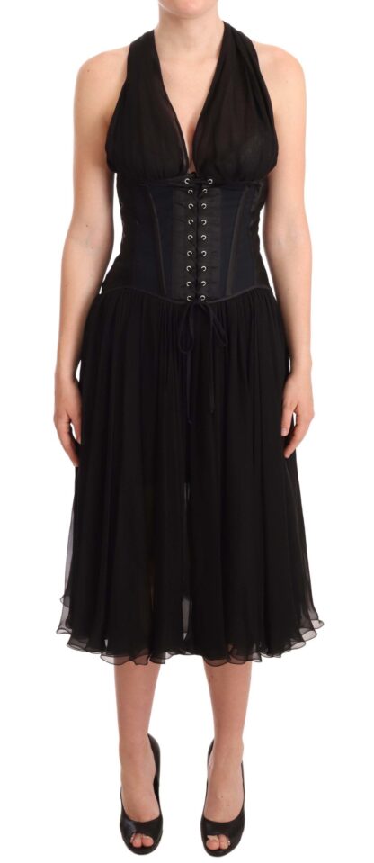 Dolce & Gabbana - Elegant Black Halter Midi Silk Dress